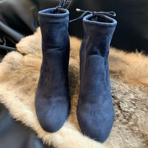 Unisa Dark Blue Suede Booties with Back Ties. - Picture 2 of 5